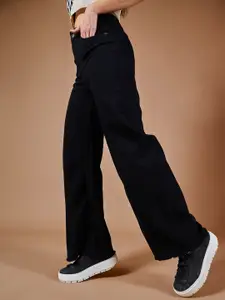 BAESD Women High Rise Clean Look Stretchable Wide Leg Denim Jeans