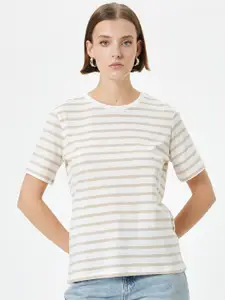 Koton Women Striped V-Neck Pockets T-shirt