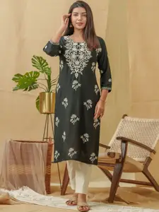 Ishin Women Embroidered Cold-Shoulder Sleeves Kurta