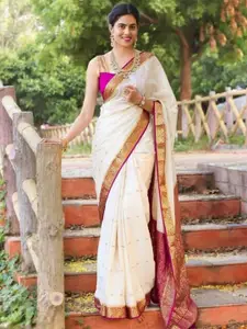 Glorisa Ethnic Motifs Woven Design Zari Pure Silk Jacquard Kanjeevaram Saree