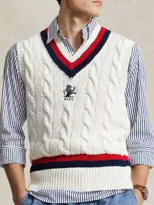 Polo Ralph Lauren Cable Knit Self Design Pure Cotton V-Neck Sweater Vest