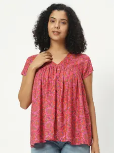 CHARMGAL Floral Print Ethnic Cotton Top