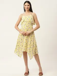 Slenor Floral Print Layered Georgette Fit & Flare Midi Dress