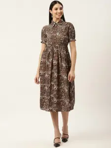 Slenor Floral Print Crepe Fit & Flare Midi Dress