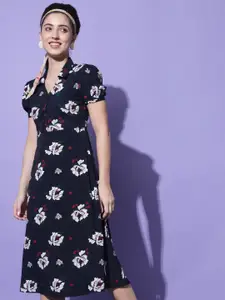 Slenor Floral Print Crepe Midi Dress