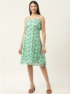 Slenor Print Layered Chiffon A-Line Dress