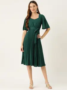 Slenor Flared Sleeve Crepe Fit & Flare Dress