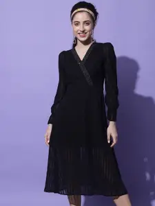 Slenor Puff Sleeve Georgette Midi Dress