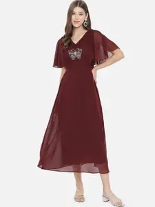 Slenor Flared Sleeve Georgette Fit & Flare Midi Dress