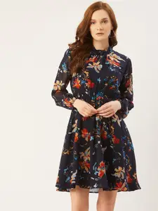 Slenor Floral Print Georgette Fit & Flare Dress