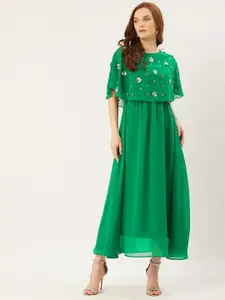 Slenor Floral Flared Sleeve Layered Georgette Maxi Dress