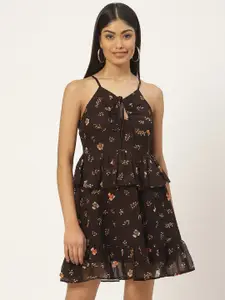Slenor Floral Print Georgette Fit & Flare Dress