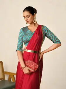 Sangria Pink Embellished Tasseled Saree