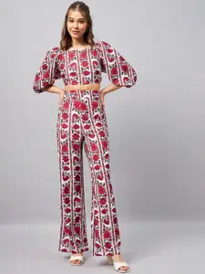 Orchid Hues Printed Square Neck Crop Top & Trouser Co-Ord Set