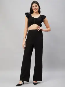 Orchid Hues Stretchable Crop Top With Flared Trousers Co-Ords