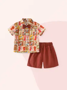 StyleCast Girls Brown & Beige Printed Shirt with Shorts