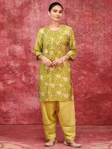 Lakshita Floral Printed Pure Cotton Straight Kurta