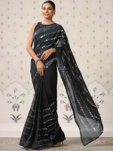 Ode by House of Pataudi Embellished Sequinned Poly Georgette Saree