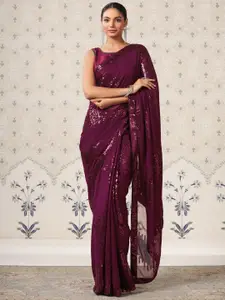 Ode by House of Pataudi Embellished Sequinned Poly Georgette Saree