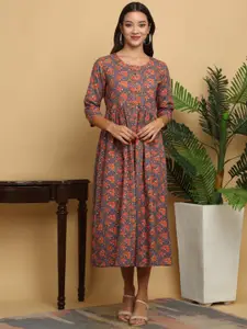 KALINI Women Floral Printed Flared Sleeves Mirror Work Floral Kurta