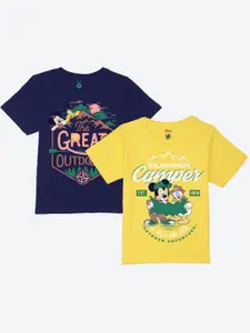 YK Disney Boys 2 Mickey Mouse Printed Pure Cotton Applique T-shirt