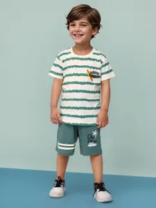 Toonyport Boys Striped Printed Pure Cotton T-shirt With Shorts
