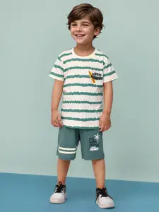 Toonyport Boys Striped Printed Pure Cotton T-shirt With Shorts