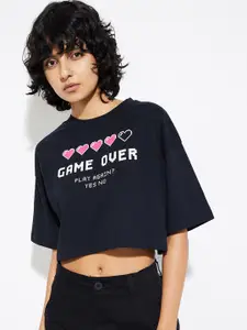 max URB_N Women Typography Printed Applique T-shirt