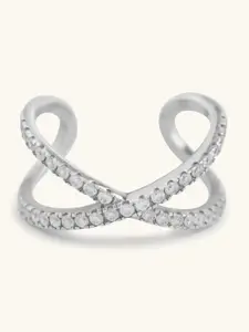 Mabel Rhodium-Plated CZ-Studded Crossover Pave Adjustable Finger Ring