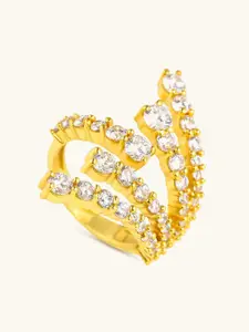 Mabel Gold-Plated CZ-Studded Rays Adjustable Finger Ring