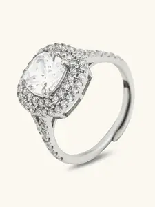 Mabel Rhodium-Plated CZ-Studded Cushion Solitaire Adjustable Finger Ring