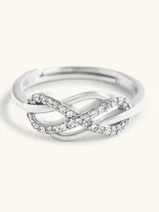 Mabel Rhodium-plated Cubic Zirconia Stone Studded Infinity Pave Adjustable Ring