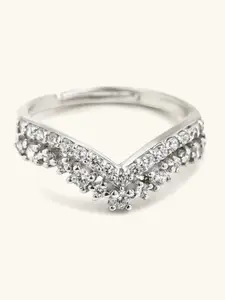 Mabel 925 Sterling Silver Rhodium Plated Tiara Adjustable Ring