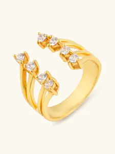 Mabel Gold-Plated CZ-Studded Open Claw Solitaire Adjustable Finger Ring