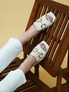 Peach Flores Striped Leather Block Gladiators with Buckles