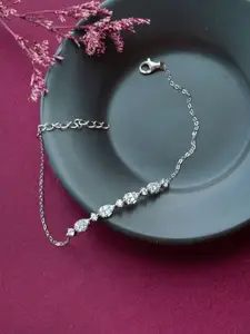 MANNASH Women Sterling Silver Cubic Zirconia Rhodium-Plated Link Bracelet