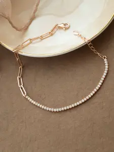 MANNASH Women Sterling Silver Cubic Zirconia Rose Gold-Plated Link Bracelet