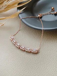 MANNASH Women Sterling Silver Cubic Zirconia Rose Gold-Plated Wraparound Bracelet