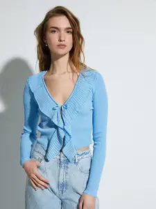 Koton Ribbed V-Neck Long Sleeves Cardigan Sweater