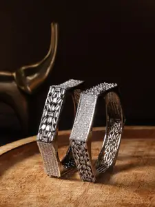 justpeachy Set Of 2 Silver-Plated AD Studded Bangles