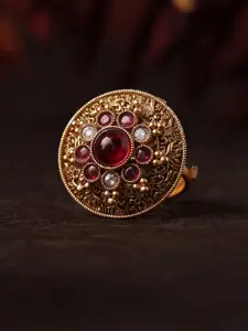 justpeachy Gold-Plated Stone-Studded Adjustable Finger Ring