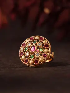 justpeachy Gold-Plated Stone Studded Antique Adjustable Ring