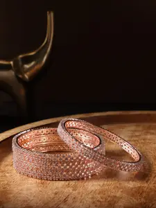 justpeachy Set Of 4 Rose Gold-Plated AD Studded Bangles