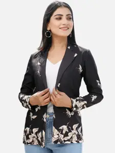 NEOFAA Printed Notched Lapel Collar Single-Breasted Blazer