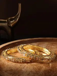 justpeachy Set Of 2 Gold-Plated AD Studded Bangles