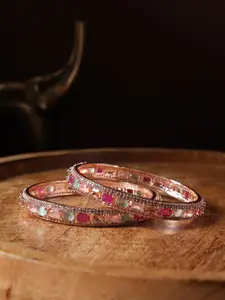 justpeachy Set Of 2 Rose Gold Plated & AD Studded Bangle