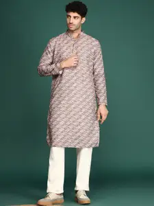 Sangria Ethnic Motifs Printed Cotton Mandarin Collar Kurta