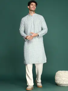 Sangria Geometric Printed Sequinned Cotton Straight Kurta
