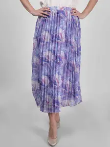 DRIRO Floral Printed Flared Midi A-Line Skirt
