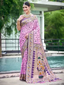 Mitera Pink Ethnic Motifs Woven Design Zari Patola Saree
